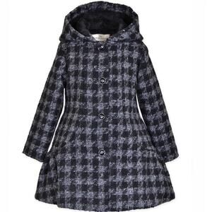 American Widgeon NWT Girls Checked Hooded Princess Coat Black Gray Size 14